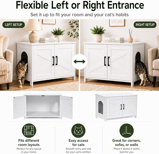 Homhedy Cat Litter Box Enclosure, Wooden Cat Washroom Furniture - Image 6