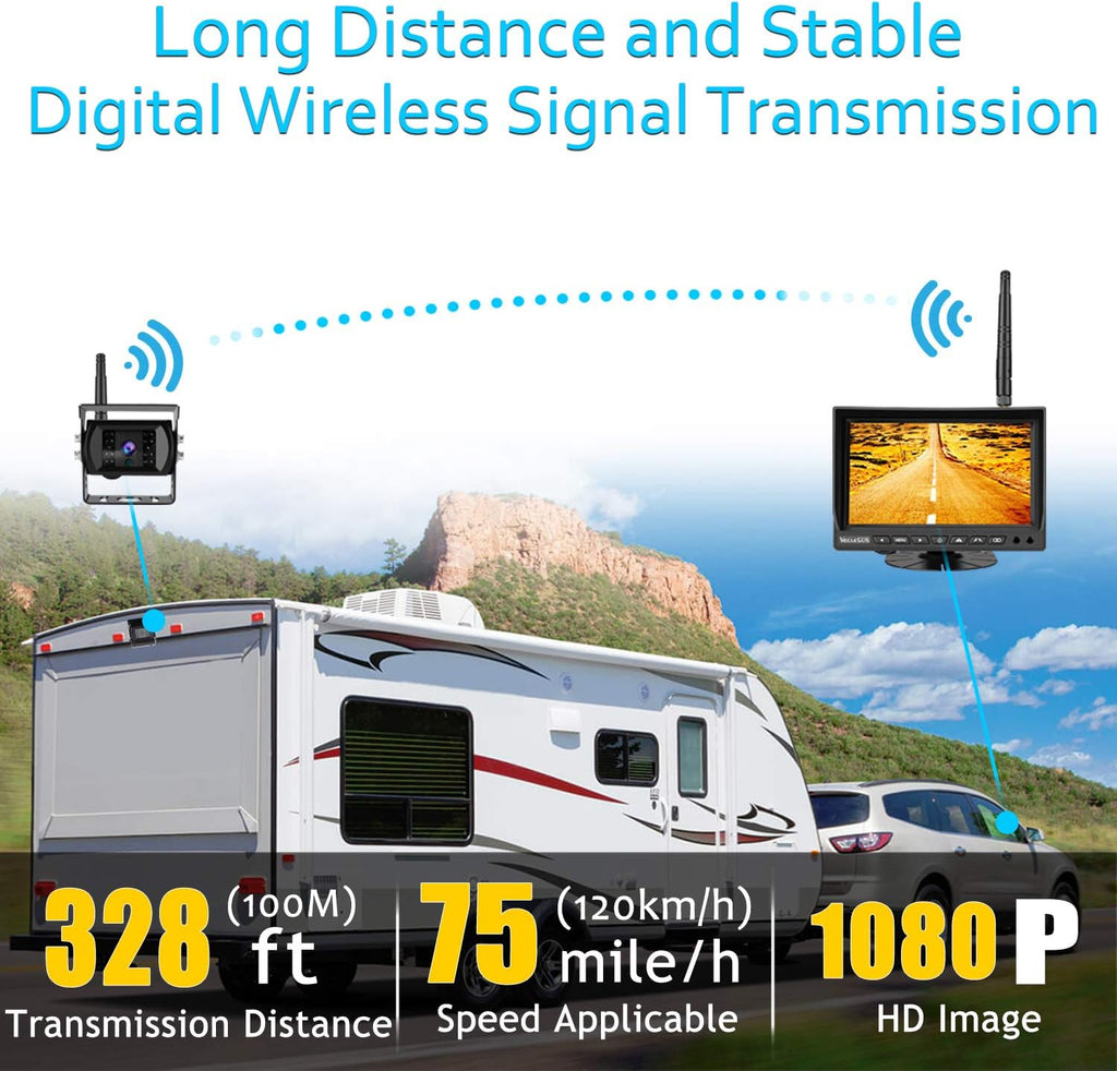 Wireless Backup Camera for Trucks VMW7 high Definition 1080P 7” IPS Monitor System,High-Speed Stable Transmission & Waterproof for Truck,Recreational Vehicle Trailer,Bus,Harvester Pickup Motorhome
