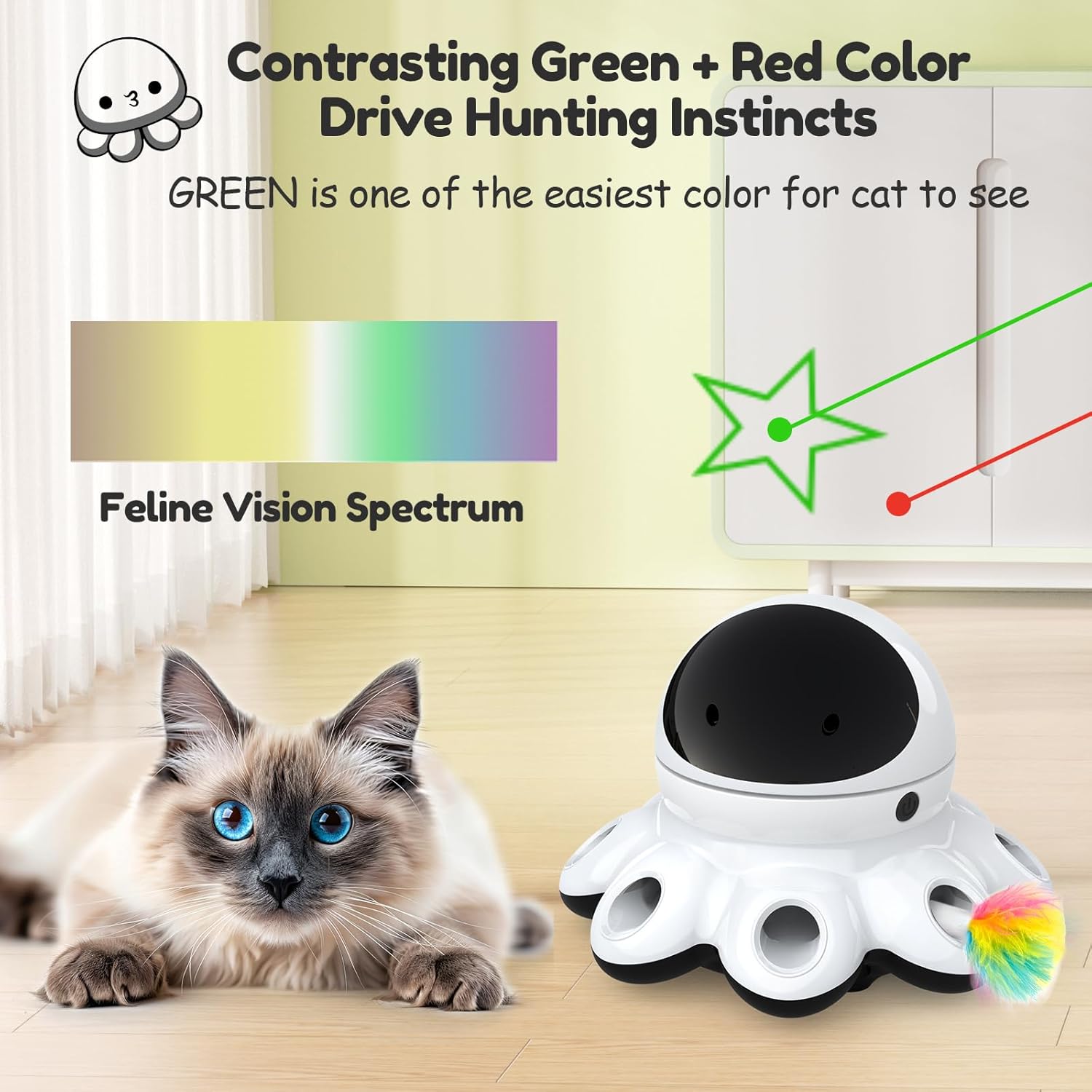 ORSDA Cat Laser Toy, 2-in-1 Interactive Automatic Motion Activated Moving 8 Holes Whack A Mole Feather, USB Rechargeable Electronic Smart Sensor Kitten Toys for Indoor Exercise