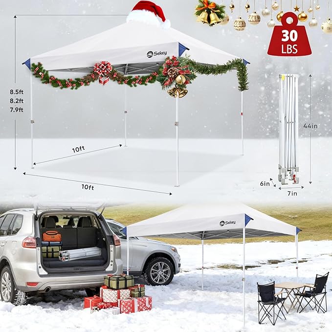 Sekey 10x10 Pop Up Canopy with One Push Setup-Easy Up Canopy with 99% UV Blocking - Instant Outdoor Sun Shade for Events, Parties, Camping- Commercial Gazebo with Weight Bags,Wind Proof&Waterproof