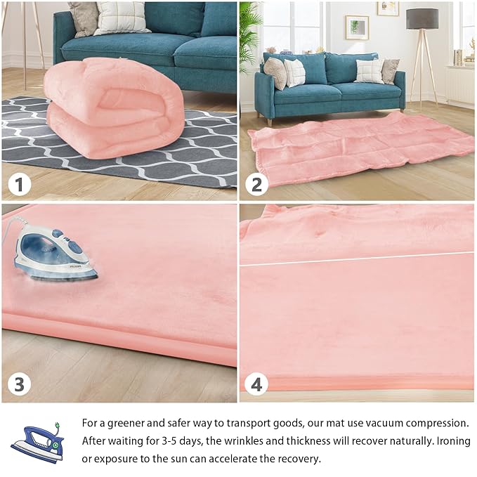 Baby Play Mat for Floor Tummy Time Mat Nursery Muscle Area Rug Playroom Rug Tatami 47"*47" Memory Foam 1.3" Thick Crawling For Babies,Toddlers, Infants, Kids,Floor(Pink)
