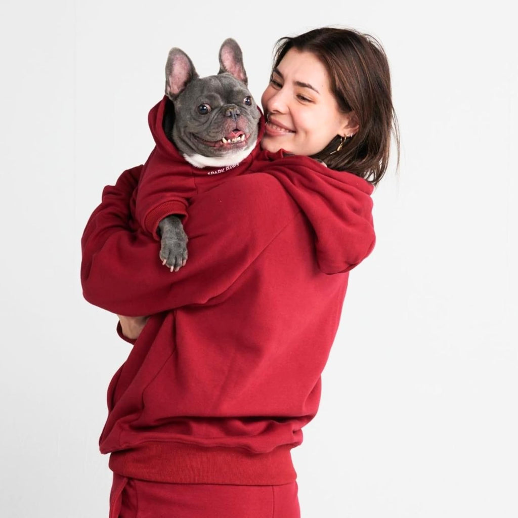 Spark Paws Dog Hoodie – Premium Dog Sweater for Small, Medium, and Large Dogs | Warm Outfits for French Bulldogs, Pitbull, Puppy, Winter Jacket Alternative - Burgundy - 2XL