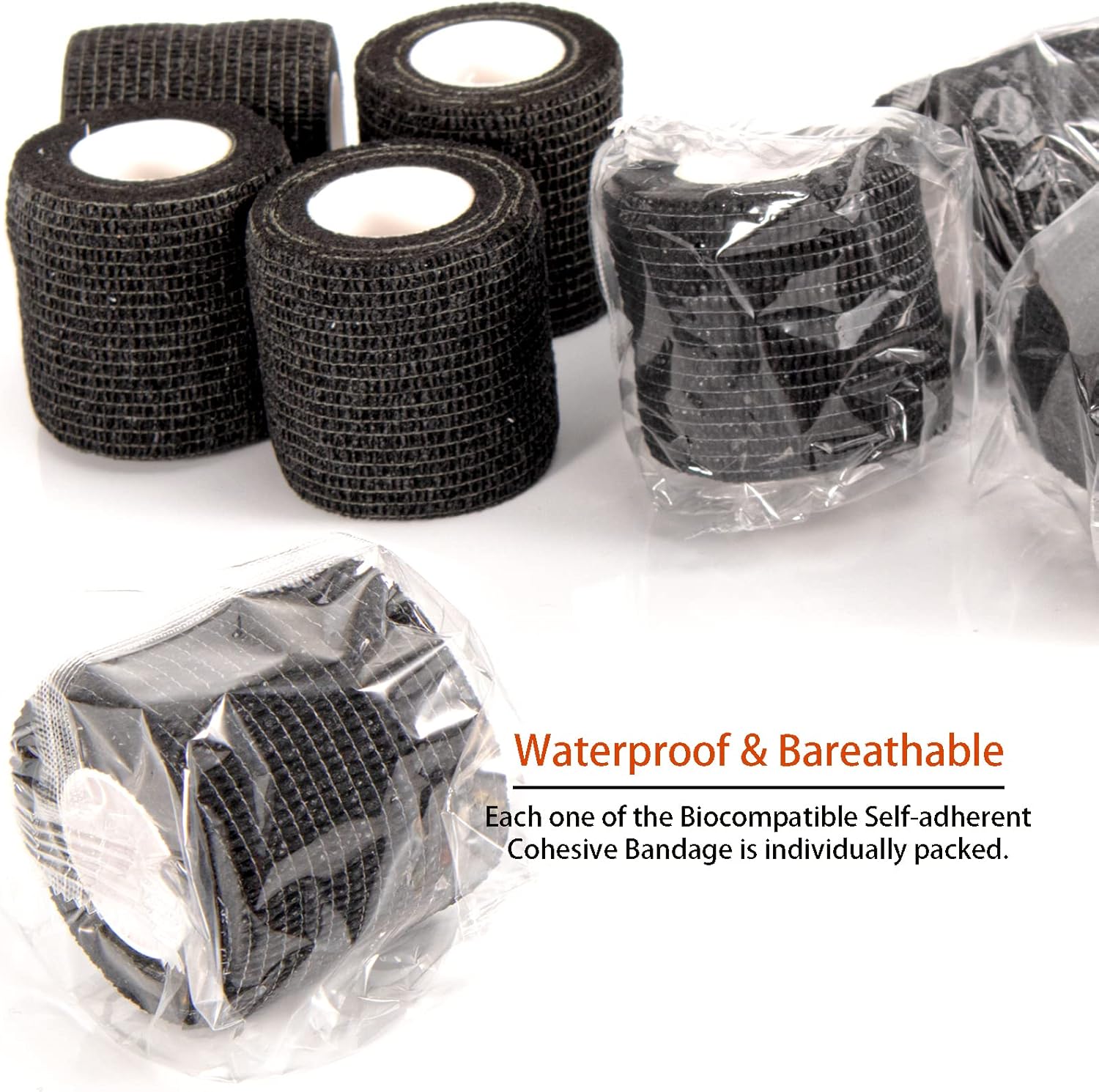LDIWEE 24 Pack 2 Inch Self Adhesive Bandage Wrap - 5 Yard Black Cohesive Vet Wrap & Athletic Tape Grip Tape for Ankle Sprains, First Aid Medical, Sports Injuries