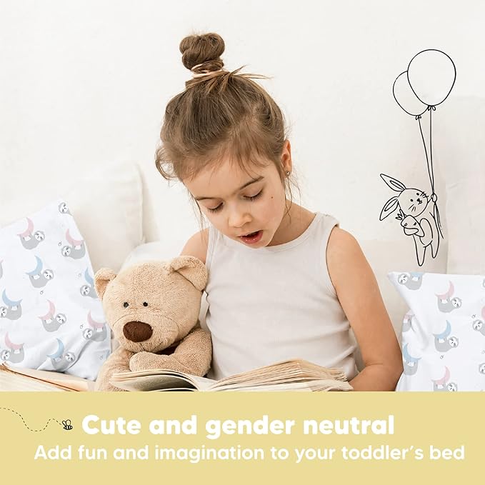 Toddler Pillow with Pillowcase - 13x18 My Little Dreamy Kids Travel Bed Pillows for Sleeping, Organic Cotton Small Pillowcase, Soft & Breathable, Machine Washable, Toddlers 2-5 Years Old (Moon Sloth)