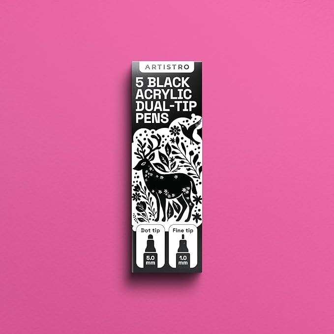 ARTISTRO 5 Black Acrylic Paint Markers for Rock, Fabric, Wood, Glass, Craft, Decoration - Dual-Tip Paint Pens - Stocking Stuffers, Christmas Gift Idea for Teens, Grandkids, Kids - Art Supplies