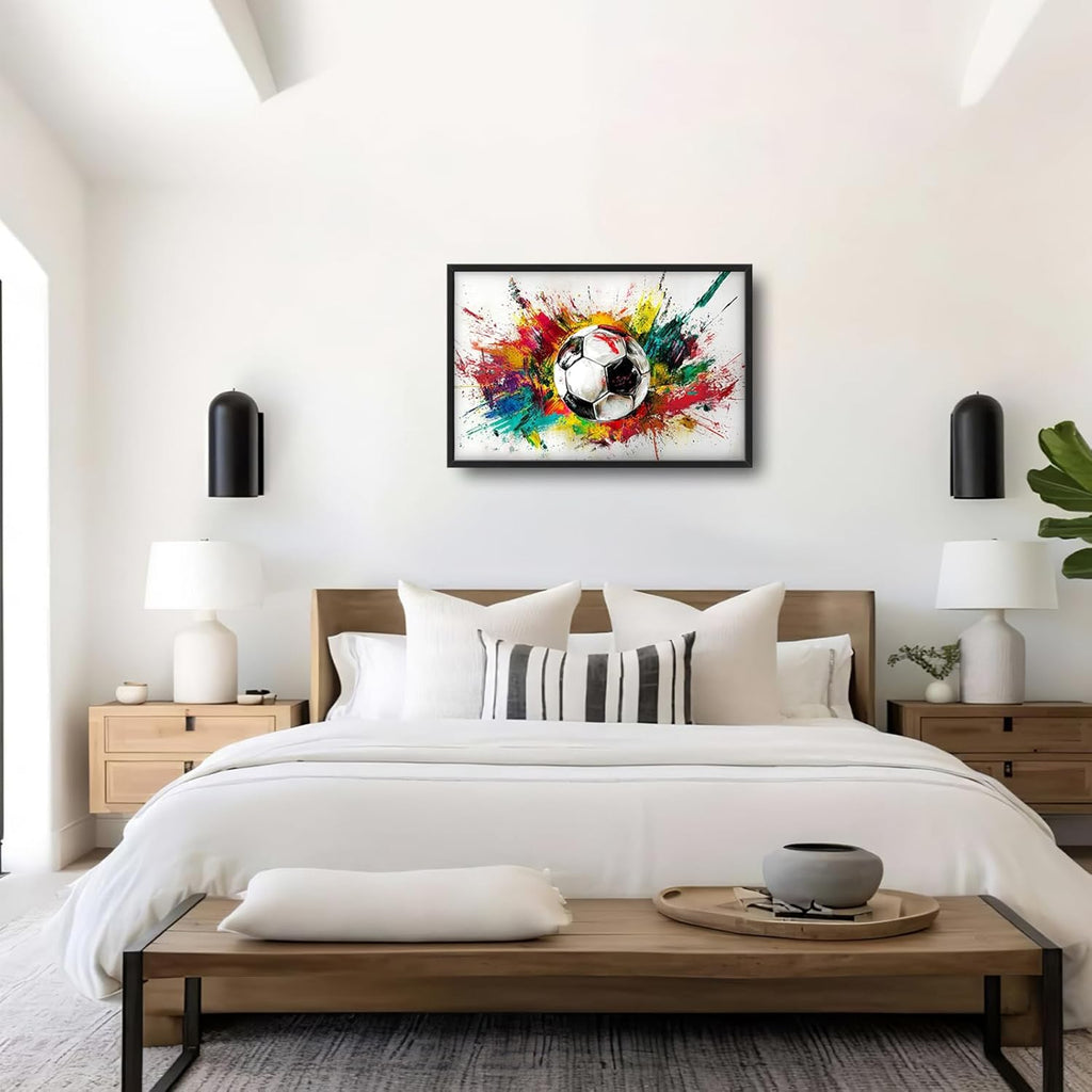 Extra Large Framed Soccer Wall Art,Oversized Colorful Graffiti Sport Ball Wall Decor Pictures for Living Room,Canvas Print Painting Modern Artwork Bedroom Office Bathroom Home Decor 36L x24W