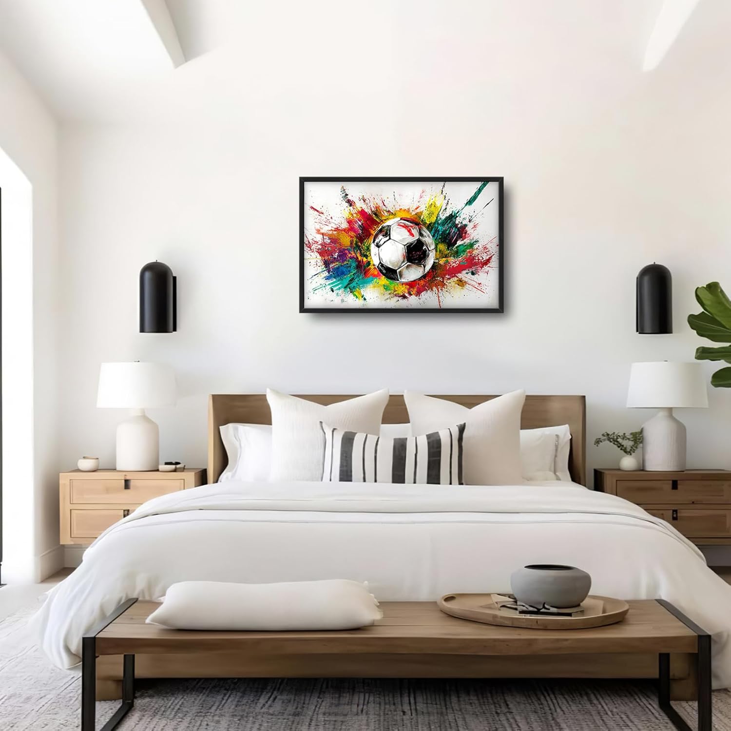 Extra Large Framed Soccer Wall Art,Oversized Colorful Graffiti Sport Ball Wall Decor Pictures for Living Room,Canvas Print Painting Modern Artwork Bedroom Office Bathroom Home Decor 36L x24W