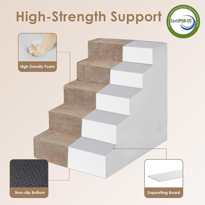 EHEYCIGA Dog Stairs for High Bed 25" H, 5-Step Extra Wide Dog Steps for Bed - Image 3