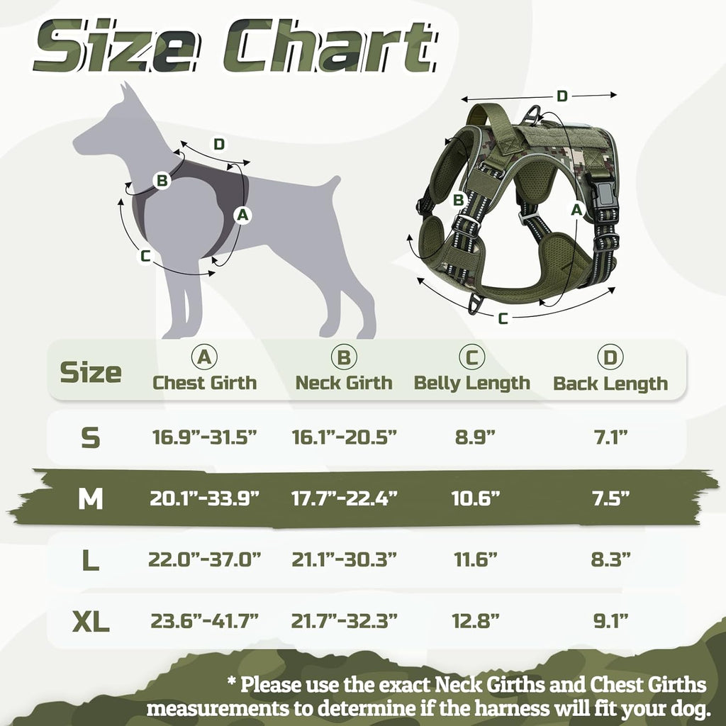 rabbitgoo Tactical Dog Harness Medium Sized Dog, No Pull Military Service Vest with Handle & Molle, Easy Control for Training Walking, Adjustable Reflective Straps, Green camo, M