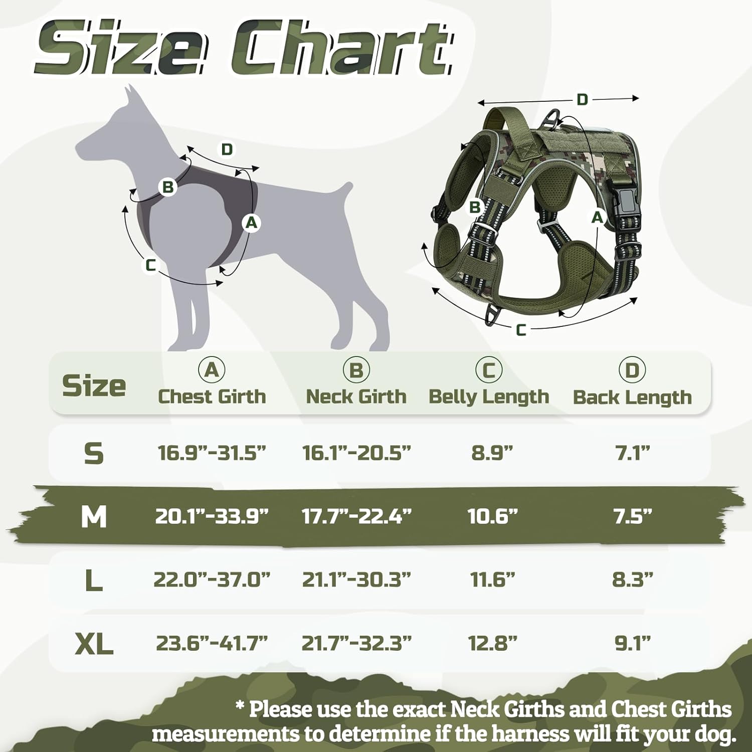rabbitgoo Tactical Dog Harness Medium Sized Dog, No Pull Military Service Vest with Handle & Molle, Easy Control for Training Walking, Adjustable Reflective Straps, Green camo, M