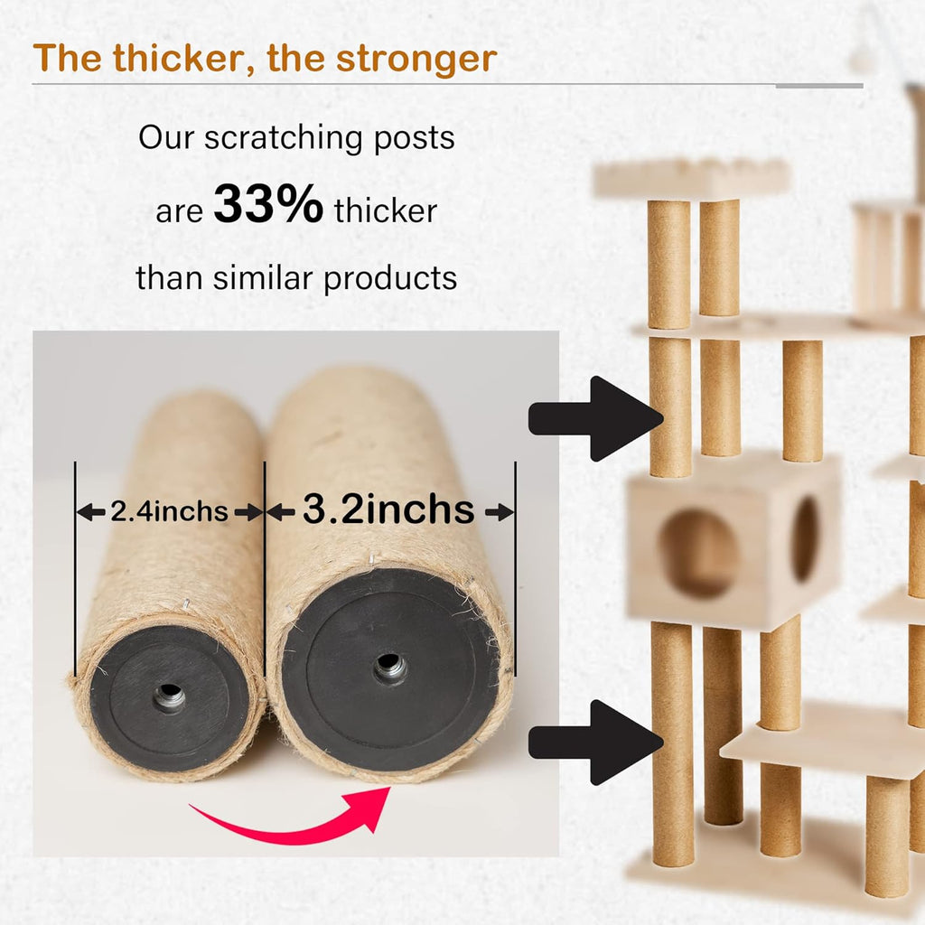 Modern Multi-Level Large Real Solid Wood Cat Tree, Luxury Wooden Cat Tower Cat Condo with Multi-Layer Platform for Indoor Cats