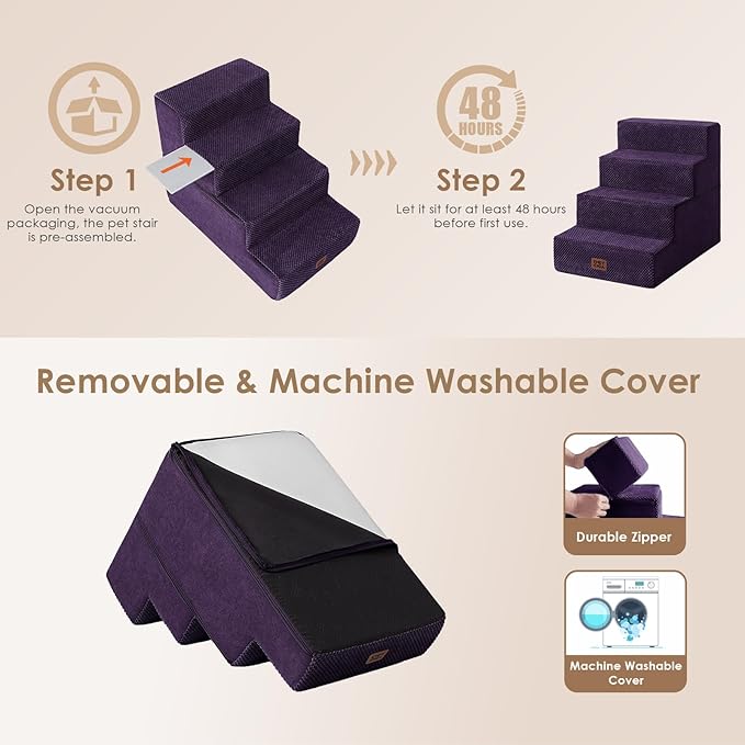 EHEYCIGA Dog Stairs for Bed 18" H, 4-Step Dog Steps for High Bed, Pet Steps for - Image 6