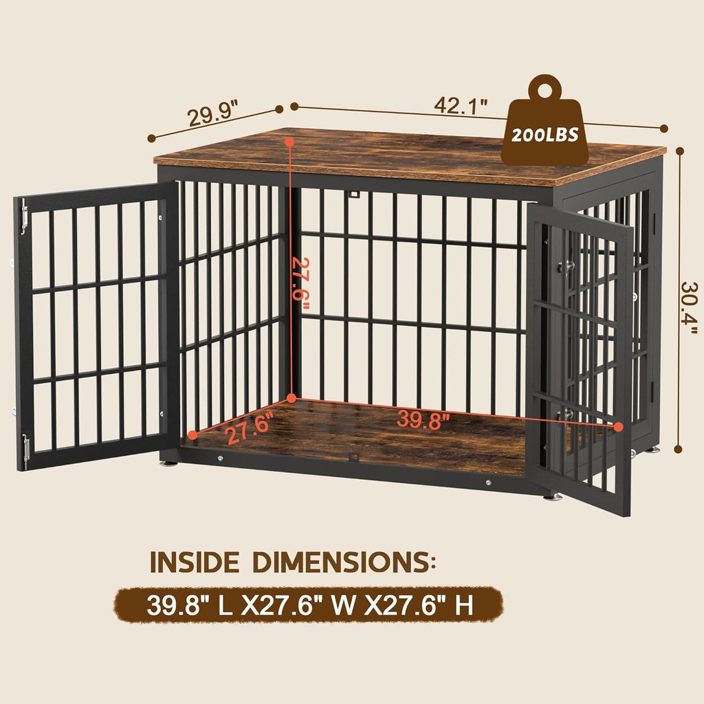 42 Inch Heavy Duty Dog Crate Furniture for Large and Medium Dogs, Decorative Pet House End Table, Wooden Cage Kennel Furniture Indoor, Rustic Brown
