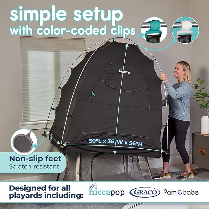 Hiccapop Daydreamer Blackout Tent for Pack and Play, Patented Portable Crib Tent, Blackout Canopy Crib Cover, Sleep Pod for Kids