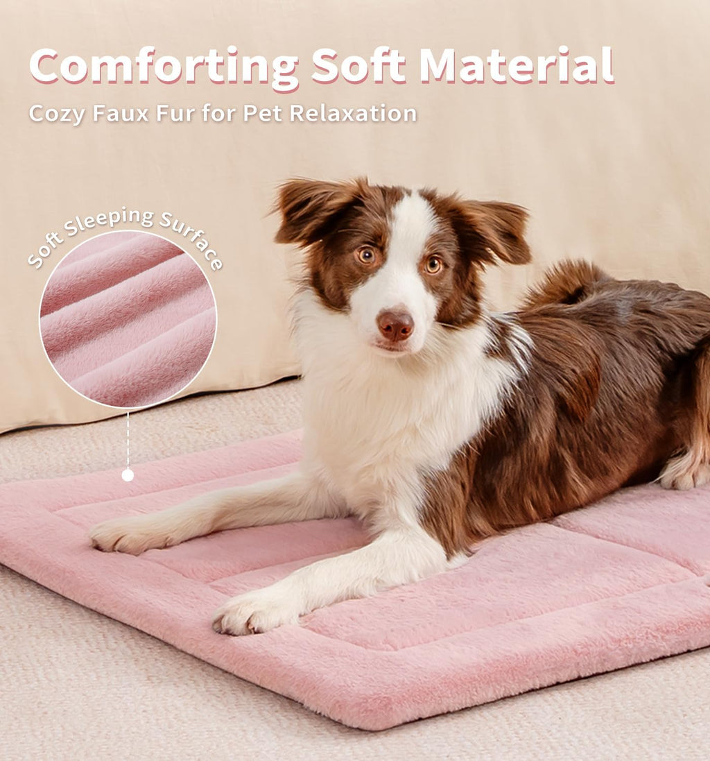 MADE 4 PETS Dog Crate Pad Bed for Large Dogs, Washable & Reversible, Anti-Slip Kennel Mat for Cozy Sleeping, Soft Fluffy Dog Bed for Indoor & Outdoor Use, 44"x32", Pink