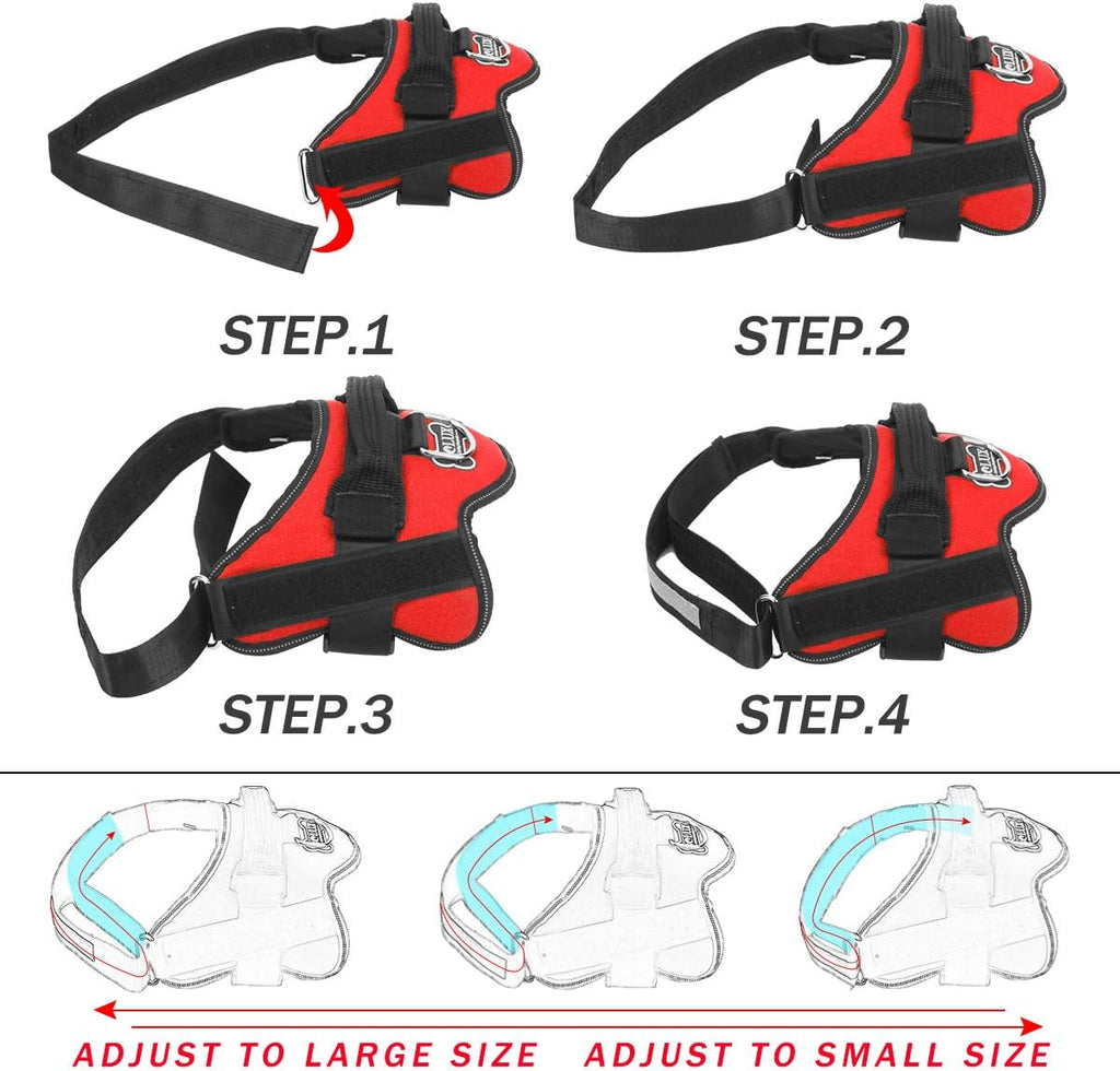 Bolux Dog Harness, No-Pull Reflective Dog Vest, Breathable Adjustable Pet Harness with Handle for Outdoor Walking - No More Pulling, Tugging or Choking (Red, L)
