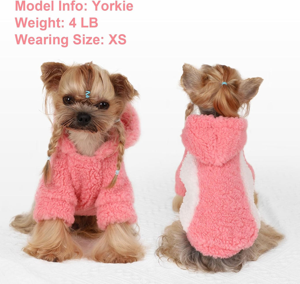 YIKEYO Dog Hoodie Pet Clothes Sweater with Hat Soft and Warm Cold Weather for Small Patchwork Hood(Pink, Medium)