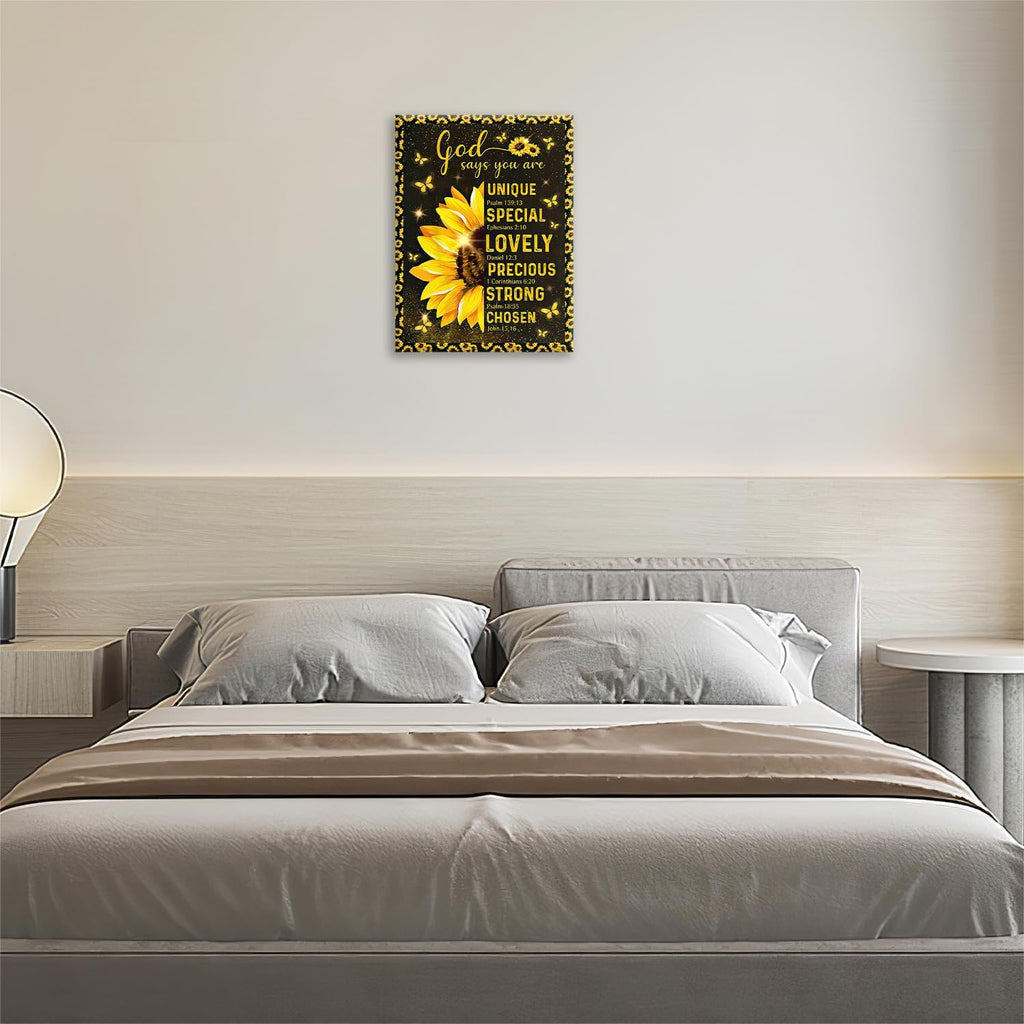 Christian Sunflower Bathroom Pictures Wall Art, Bible Verse Bathroom Wall Decor for Bedroom Office Wall Decorations for Bathroom Living Room Painting Artwork Modern Poster Prints 16"L x 12"W
