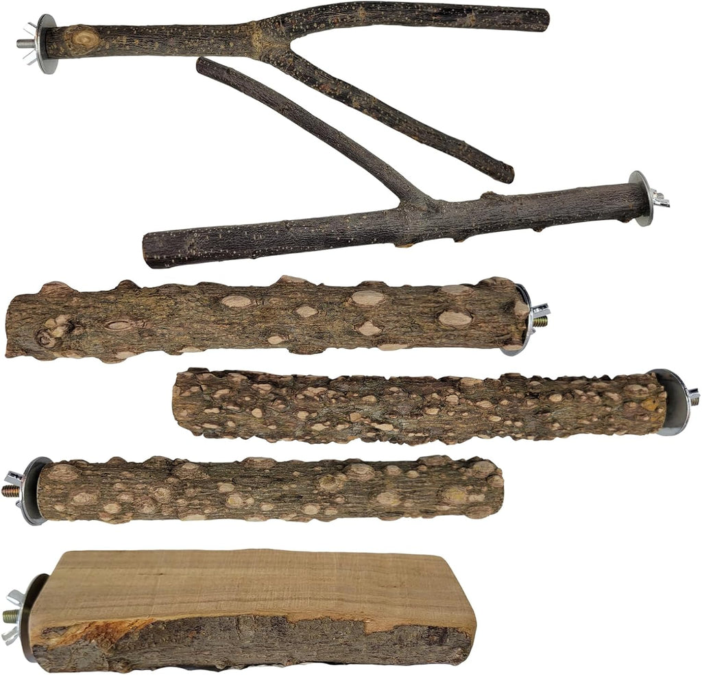 Bird Toys, Natural Parrot Toys for Small Macaws, Budgies, Lovebirds, Finches, Small and Medium Sized Birds Peppercorn Wood Apple Tree Perch Wood Set