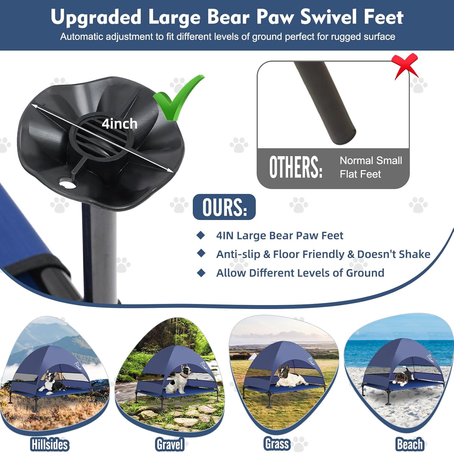 Upgraded Elevated Dog Bed with Canopy, Portable Raised Outdoor Dog Bed with Stable Anti-Slip Feet, Wider Shade Pet Bed Cot, Raised Dog Beds for Large Dogs Camping, Indoor & Outdoor Use