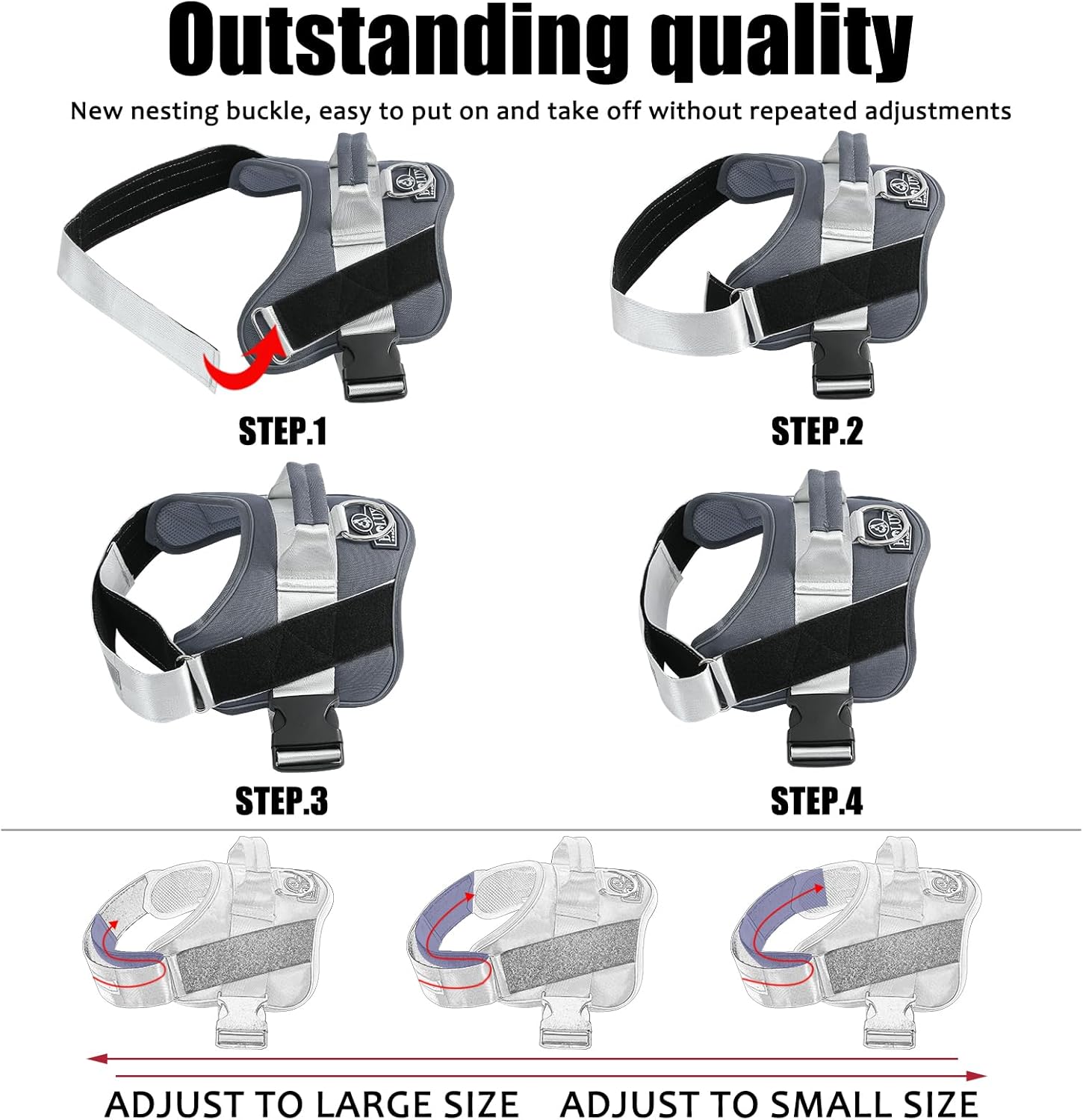 Bolux Dog Harness, No-Pull Reflective Dog Vest, Breathable Adjustable Pet Harness with Handle for Outdoor Walking - No More Pulling, Tugging or Choking