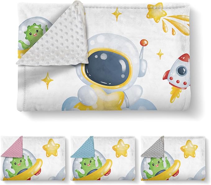 Personalized Baby Blanket with Name, Custom Space Astronaut Theme Blanket for Kids, Soft Flannel Bed Throw Blanket Swaddle for Newborn, Customizable Baby Gift & Nursery Blanket(30”x40)