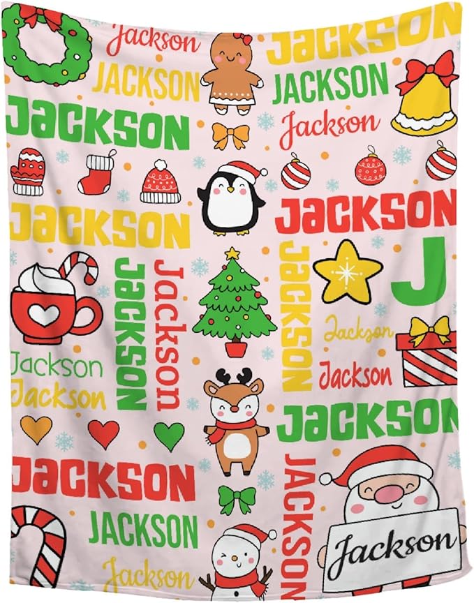 Custom Christmas Blanket | Personalized Holiday Blanket for Boys Girls | Plush Cozy Custom Name Blanket | Christmas Decor Personalized Gifts Name Blanket | 40"x50"-Kids/Throw Size