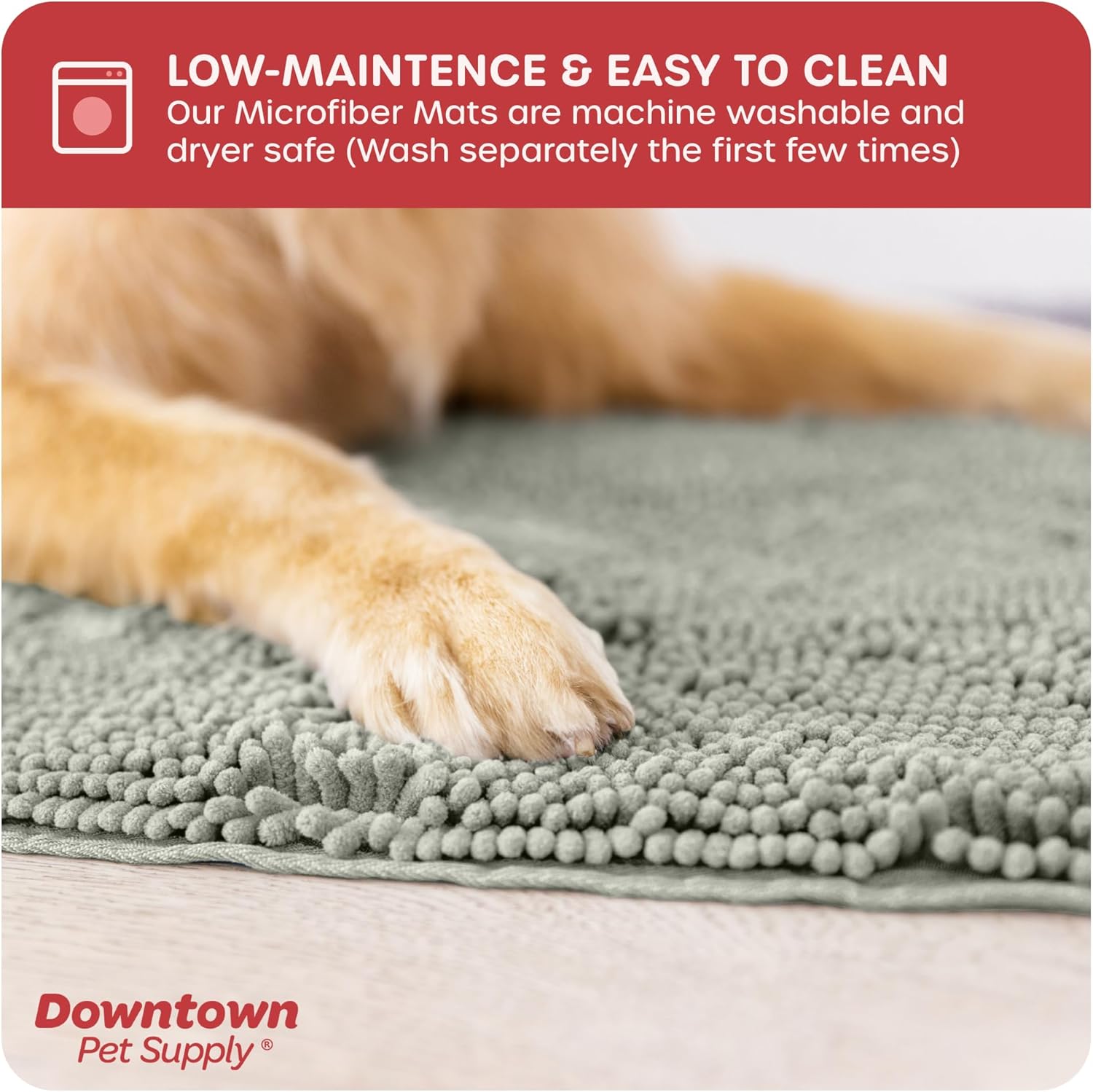 My Doggy Place Microfiber Dog Mat for Muddy Paws, 31" x 20" Light Gray - Absorbent and Quick-Drying Dog Paw Cleaning Mat, Washer and Dryer Safe - Non-Slip Rubber Backed Dog Floor Mat, Medium