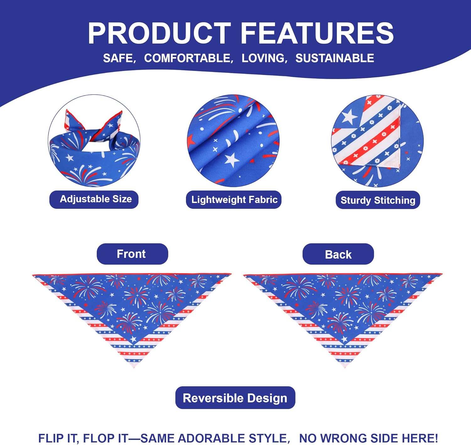 4th of July Cooling Dog Bandana 1-Pack for Large Dogs - Patriotic Bandanas with American Flag Design, Breathable & Quick-Dry Pet Accessories