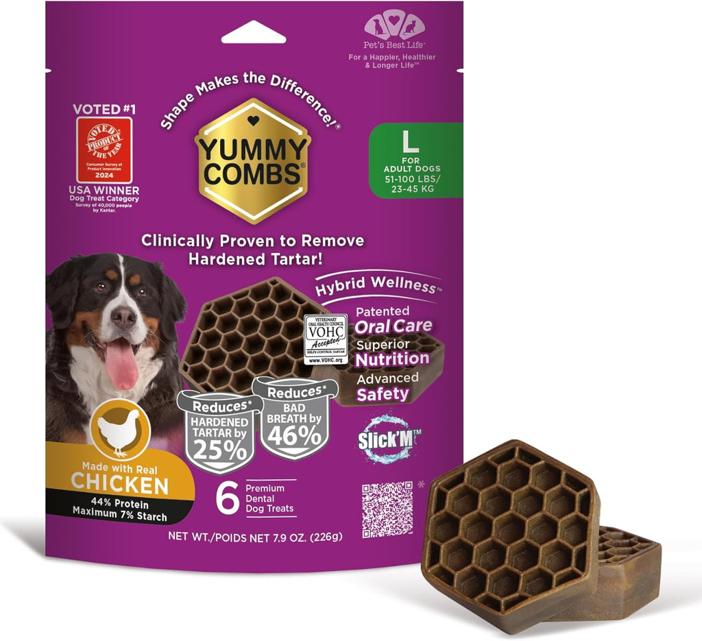 Dog Dental Treats – Vet VOHC Approved, Removes Tartar & Cleans Teeth – Yummy High Protein Chicken Treat for Large Dogs (Mini Pack, 6 Count)