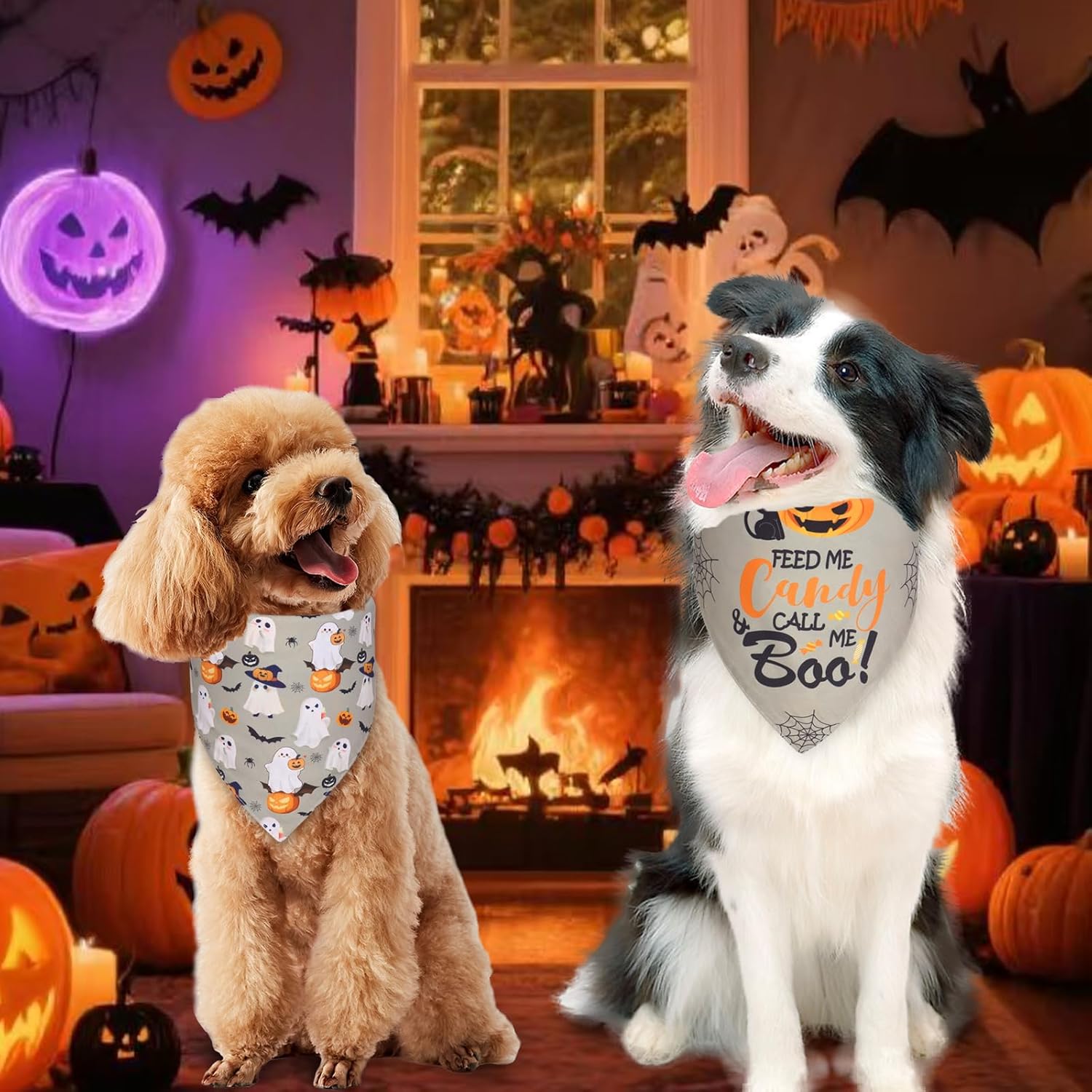 Halloween Dog Bandanas XLarge 3PCS, 6 Pattern Fall Scarf for Boy and Girl, Triangle Reversible Bibs Breed for Puppy Pets