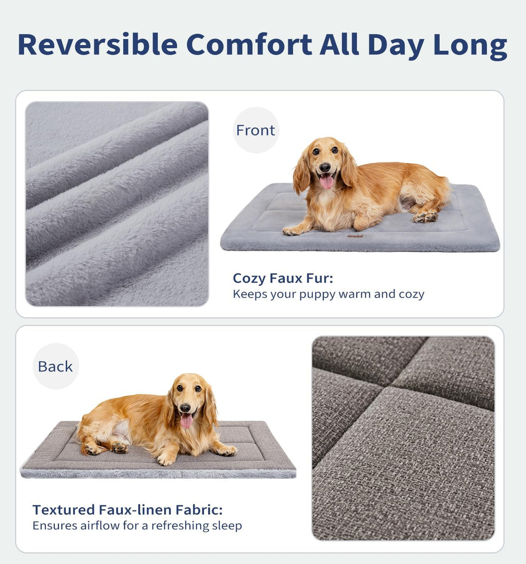 Made4Pets Dog Crate Pad Bed for Extra Large Dogs, Washable & Reversible, Anti-Slip Kennel Mat for Cozy Sleeping, Soft Fluffy Dog Bed for Indoor & Outdoor Use, 48"x30", Gray
