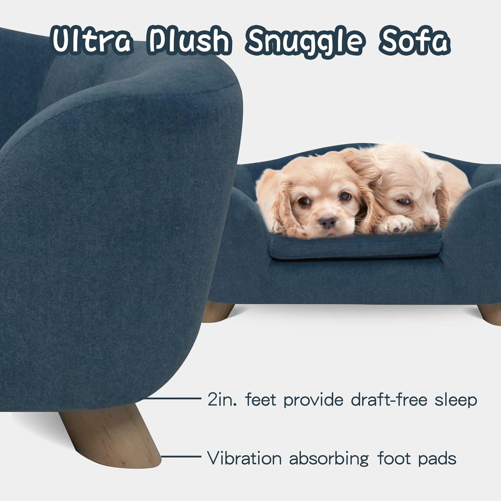 SHAVI Pet Sofa Dog Couch for Small Pet Dog and Cats, Low Back Lounging Bed with Velvet Modern Cat Couch Easy-to-Clean(Blue)