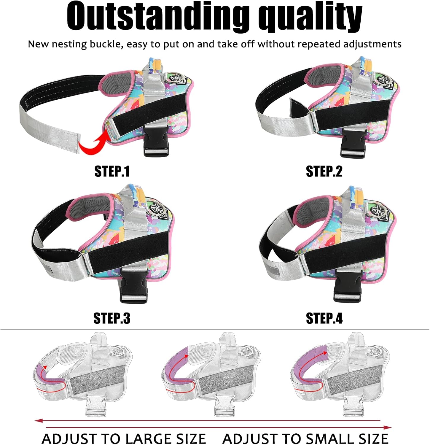 Bolux Dog Harness, No-Pull Reflective Dog Vest, Breathable Adjustable Pet Harness with Handle for Outdoor Walking - No More Pulling, Tugging or Choking (Large (Pack of 1), OilPainting)