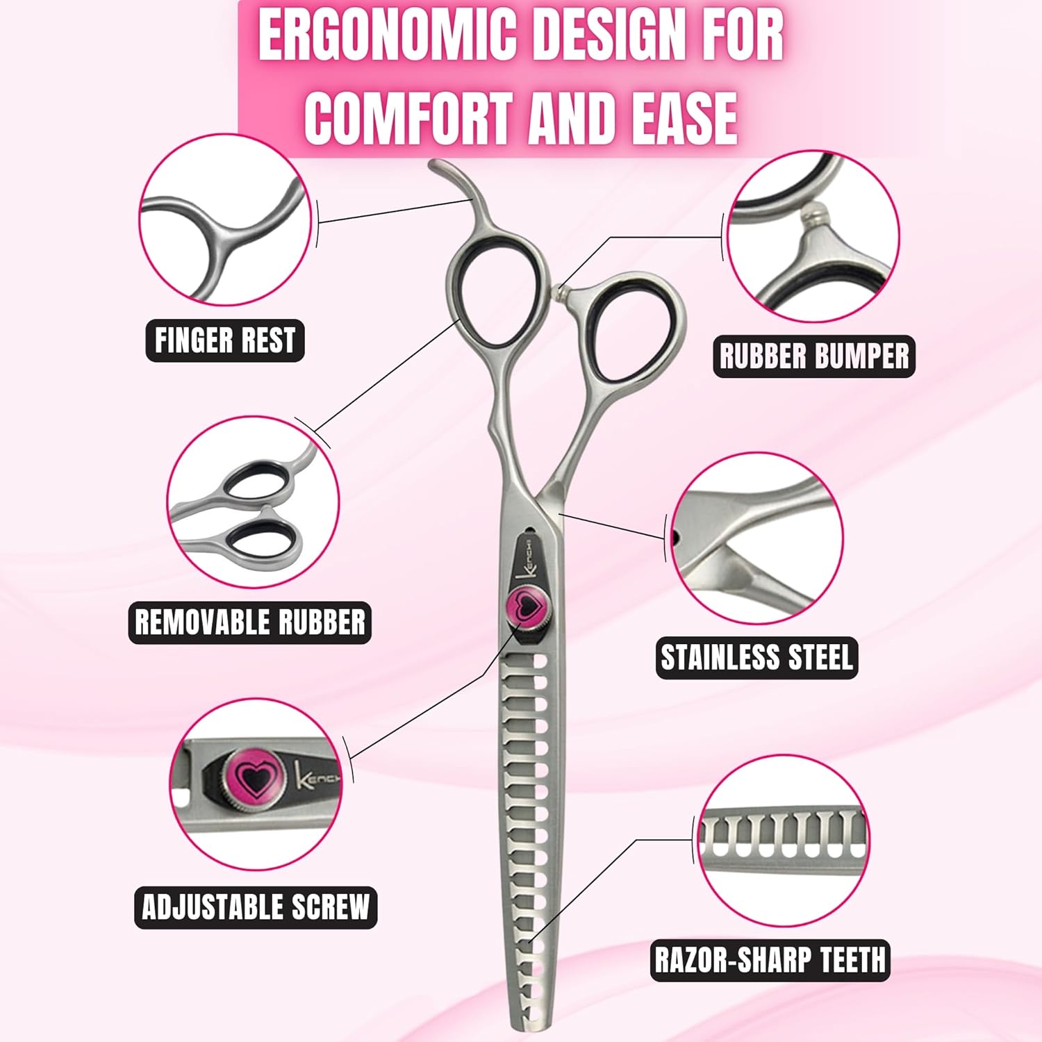 Kenchii Love Dog Grooming Scissors, 17 Tooth Thinning Shears, Dog Scissors for Grooming, Professional Pet Grooming Scissors, Heavy Duty, Durable and Sharp