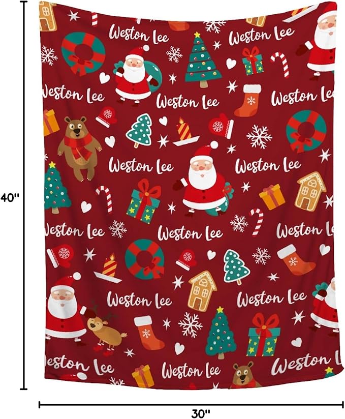 Custom Christmas Blanket | Personalized for Boys Girls | Plush Cozy Customized Name Gift | Birthday Present | 30"x40"-Toddlers/Crib Size