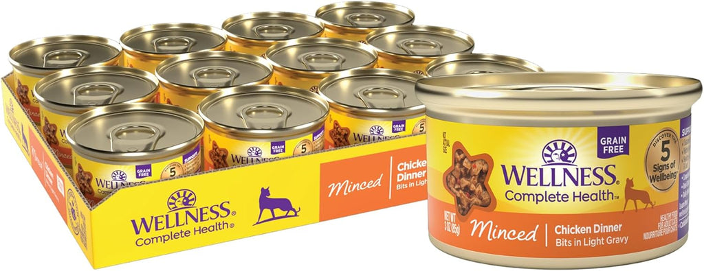 Wellness Complete Health Minced Adult Wet Cat Food, Natural, Protein-Rich, Grain Free, 3 Ounce , 24 Pack, (Chicken Entrée)