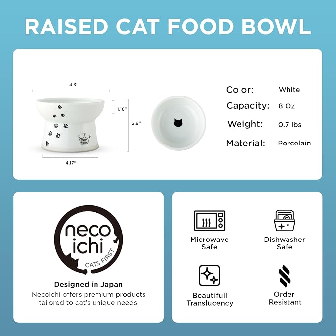 Necoichi Raised Cat Food Bowl – Ceramic Elevated Cat Bowl - Image 5