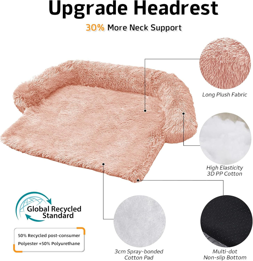 GGIB Calming Dog Bed Fluffy Plush Dog Mat for Furniture Protector with Removable Washable Cover for Large Medium Small Dogs and Cats (Medium, Pink)