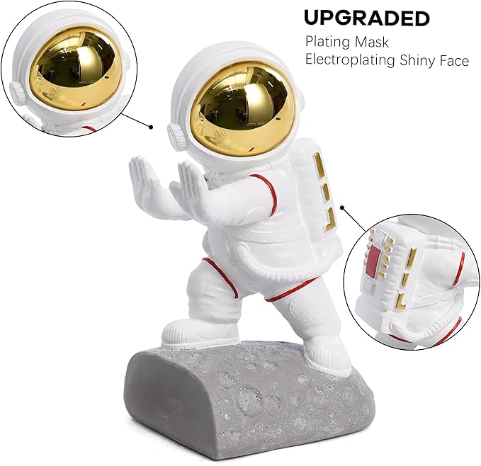 Space Decor Bookends, Resin Astronaut Bookshelf Ends for Kids Rooms Gold Book Ends for Heavy Books Fun Heavy Duty Book End Holder Astronaut Figurine Statue for Office Home Room(D-Gold)