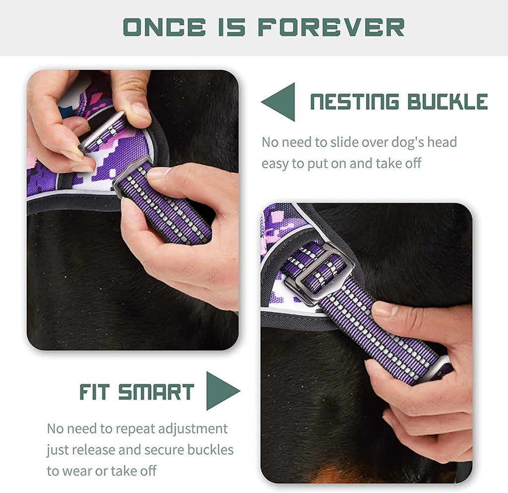 BUMBIN Tactical Dog Harness for Small Dogs No Pull, Famous TIK Tok No Pull Puppy Harness, Fit Smart Reflective Pet Walking Harness for Training, Adjustable Dog Vest Harness with Handle Purple Camo XS