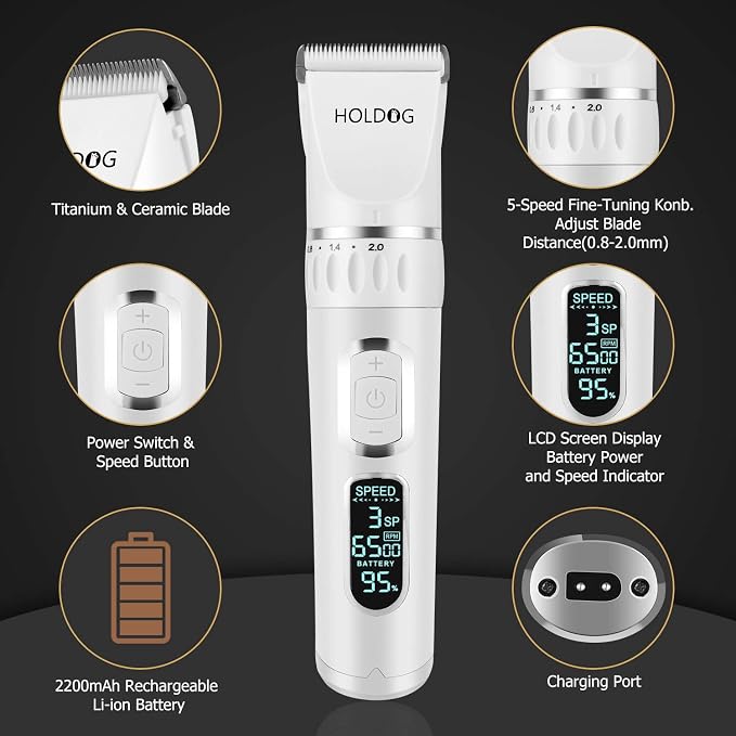 Dog Clippers Professional Heavy Duty Dog Grooming Clipper 3-Speed Low Noise - Image 2