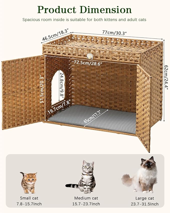 SETVSON Cat Litter Box Enclosure Furniture, Handwoven Rattan Hidden Litter Box - Image 5