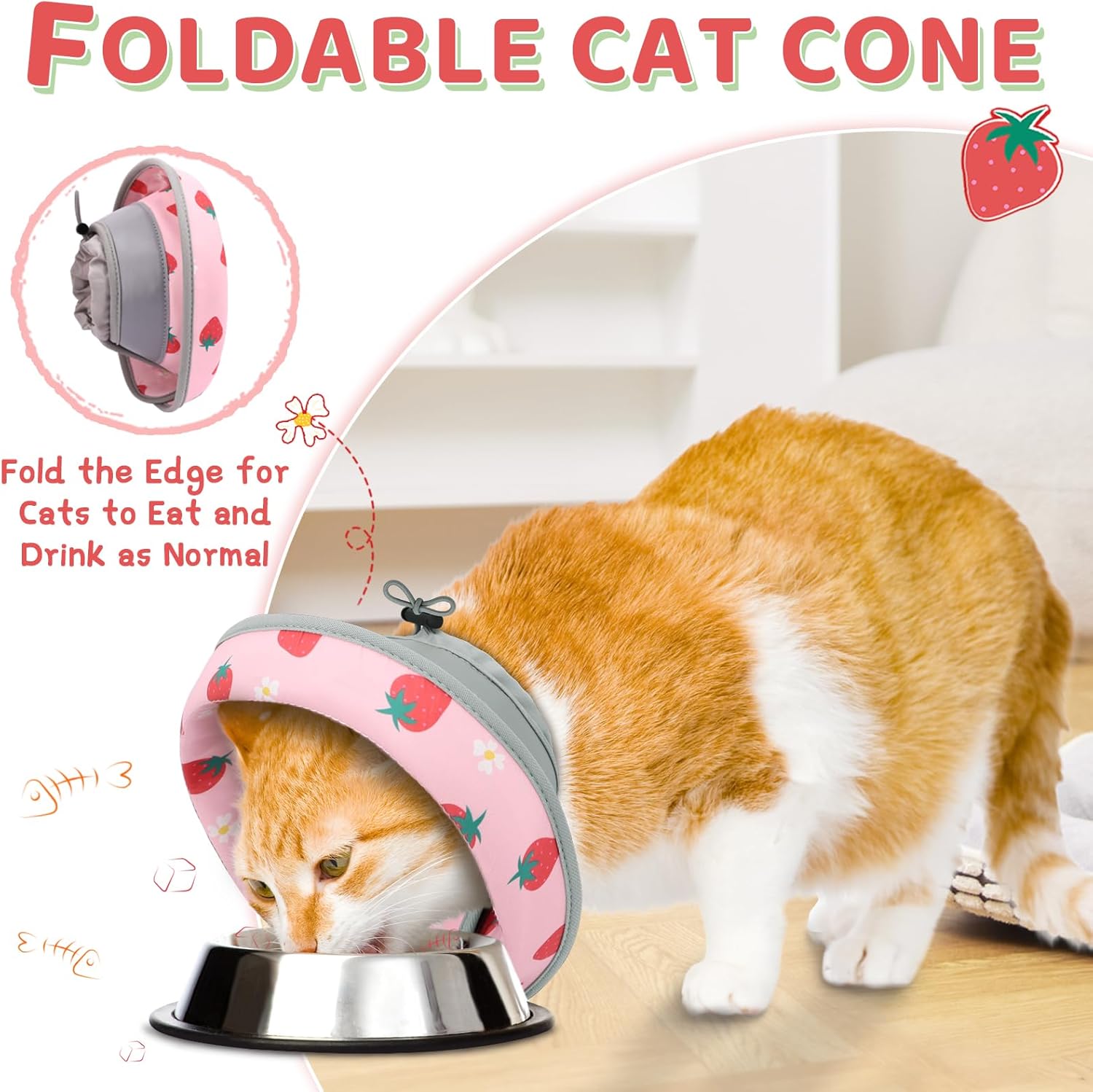 Cat Cone Collar Soft to Stop Licking, Adjustable, Foldable Lightweight Kitten Cones After Surgery Recovery for Cats & Kittens, Cat Cone Alternative (Pink, M)