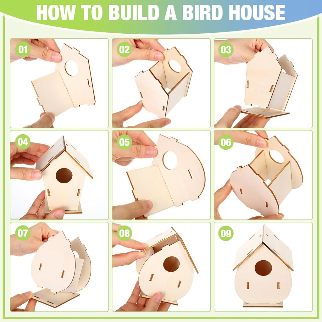 30 Pcs Crafts DIY Bird House Wind Chime Kit Unfinished Wood Birdhouse Kits 12 Wooden Birdhouses & 18 Wind Chimes Build and Paint Birdhouses Bulk Crafts Set