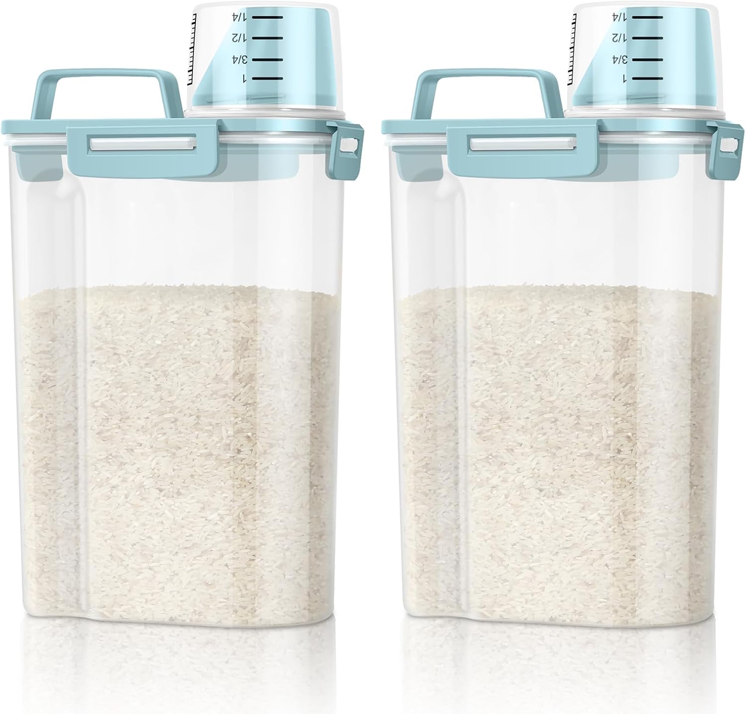 TBMax Rice Container Cereal Storage Container 2 Pack 5 Lbs, Plastic Kitchen Pantry Food Storage Container with Cup, Small Pet Dog Cat Food Dispenser -Blue