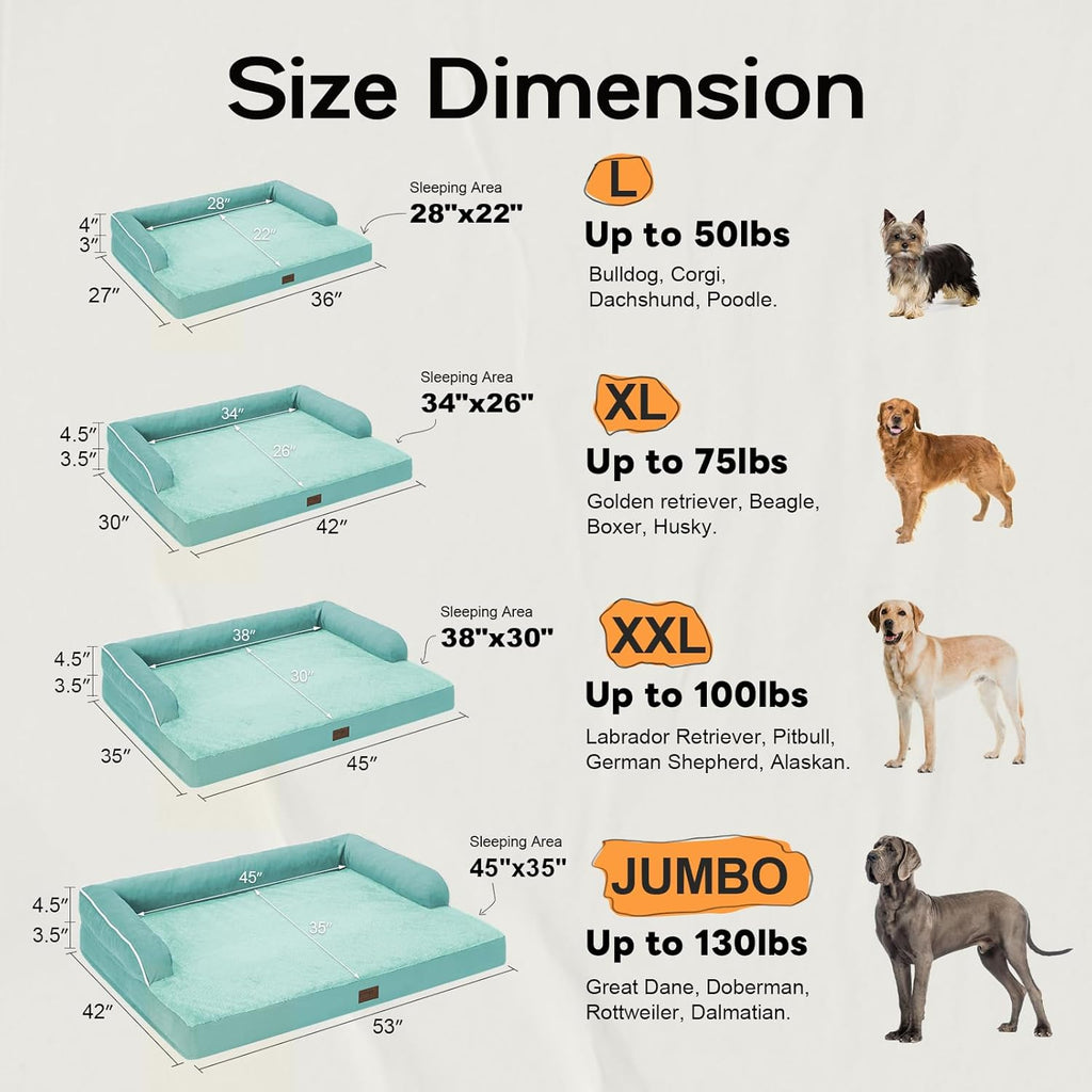Large Dog Bed Orthopedic Washable, Orthopedic Dogs Bed with Removable Bolsters, Washable Beds for Large Dogs, Waterproof Pet Beds and Non-Slip Bottom, Extra Aqua Blue XXXLarge Dog Sofa