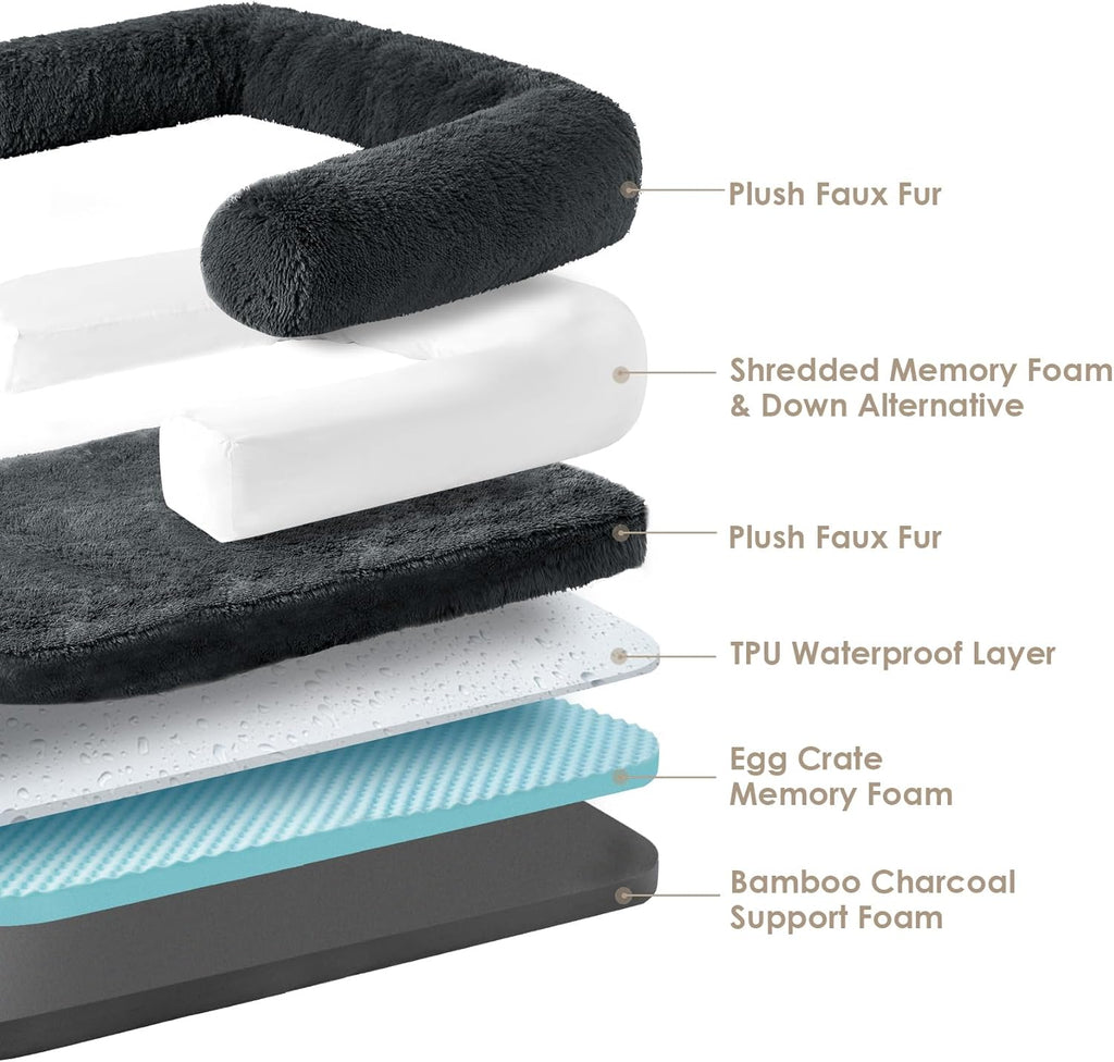 EHEYCIGA Human Dog Bed for Kids, Foldable XXL Dog Bed, Faux Fur Fluffy Pet Couch Bed, Orthopedic Calming Memory Foam Big Pet Bed, Washable Pet Sofa Bed with Non-Slip Bottom, Dark Grey, 54"x38"x7.5"
