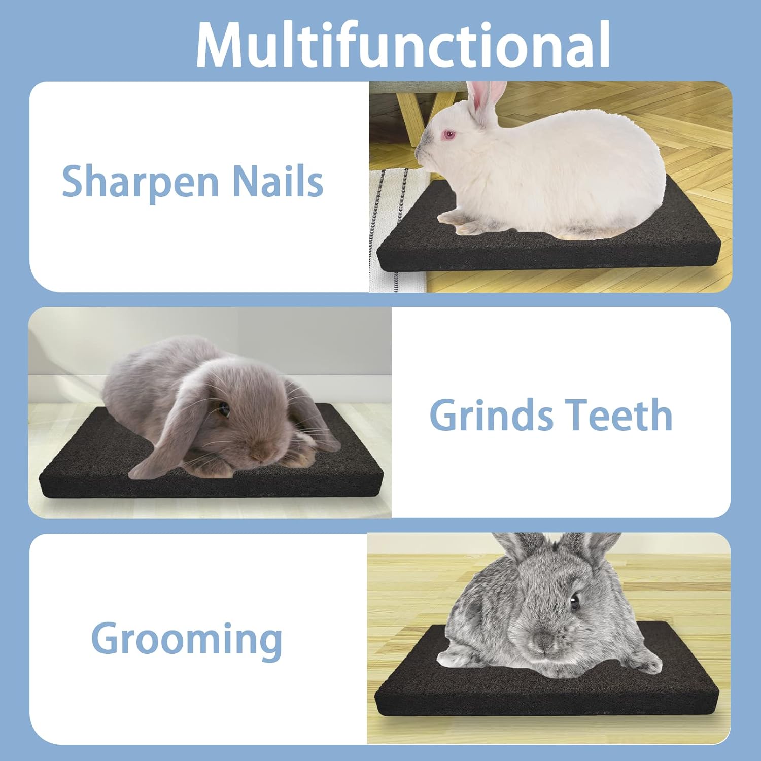 BNOSDM Rabbit Grinding Claw Pads 2 Pack Bunny Scratch Foot Pads Natural Hamster Lava Stone for Teeth Grinding Black Guinea Pig Scratching Board Chew Toy for Ferret Chinchilla Mouse