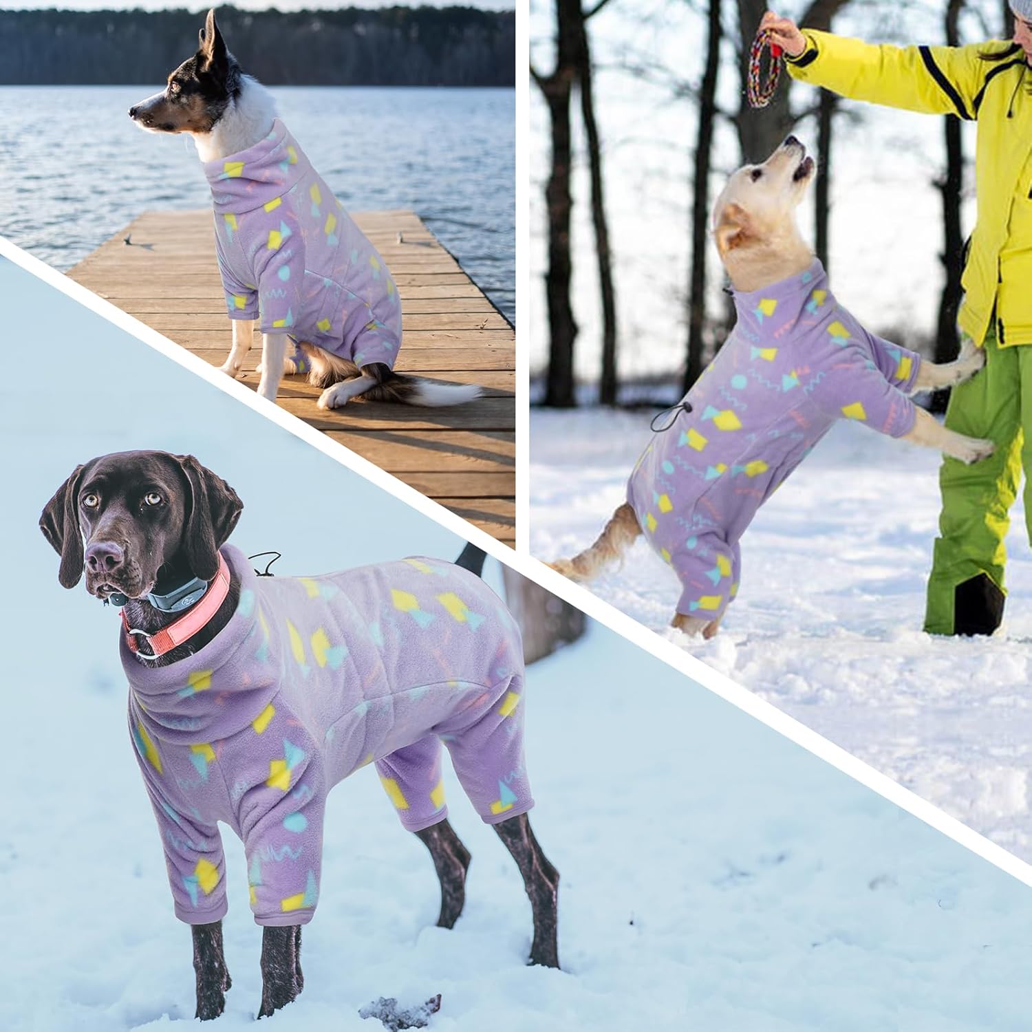 ROZKITCH Dog Fleece Coat, Pet Windproof Warm Cold Weather Jacket Vest with Luminous Zipper, Jumpsuit Apparel Outfit Clothes for Small Medium Large Dog Geometry L
